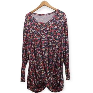 Lane Bryant Floral Printed Knit Twist Hem Round Neck Long Sleeve Top Sz 18/20